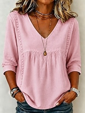  Dames Overhemd Effen Kleur Effen Bohemen Vakantie Vintage V-hals Lange tops Casual blauw Zwart Wit Geel Blozend Roze Zomer Lente