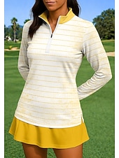 baratos Camisa Feminina-Mulheres Riscas Camisa Esportiva Camisa de tênis Top de tênis Manga Longa Zíper Floral Pullover UPF50+ Resistente a UV Elasticidade Alta Pavio Humido Respirável Voleibal Tênis Golfe Gola Alta Gola
