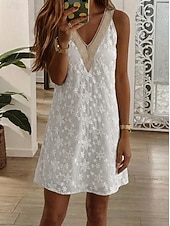  Femmes Mini Robe Robe en Dentelle Robe Blanche Élégant Mode Moderne Extérieur Vacances Sortir Coupe régulière Fleuri Sans manches Col en V Blanche Été Printemps
