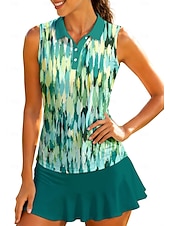 abordables Tenis-Mujer Geométrico Abstracto Tops Camisa deportiva Camisas de polo Camiseta de tenis Sin Mangas Cremallera Floral UPF50+ Resistente a los rayos UV Alta elasticidad Dispersor de humedad Transpirable