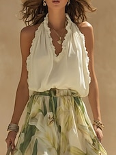 billige Elegante blomsterkjoler-Dame Maxikjole Chiffonkjoler Kjolesett Floral kjole Elegant Mote Moderne Daglig Feriereise Helg Normal Blomstret Ermeløs Grimehals Grønn Sommer Vår