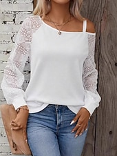  Dam Spets toppar Lappverk Knappar Ensfärgat Elegant Stylish Grundläggande Långärmad Asymmetrisk Vanliga toppar Ledigt Svart Vit Vår