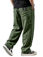 cheap Classic-Men's Linen Pants Trousers Casual Pants Summer Pants Baggy Pants Drawstring Pocket Elastic Waist Plain Comfort Lightweight Full Length Daily Outdoor Holiday Vacation Fashion Blue Black Inelastic