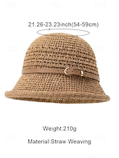 baratos Chapéus Femininos-Chapéu bucket feminino em poliéster trançado com cinto de couro, chapéu de sol leve para o verão, ideal para férias, praia, uso casual ao ar livre e dia a dia.