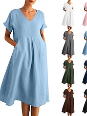 abordables Vestido blanco-Mujer Vestido hasta la Rodilla Vestido de verano Vestido informal Vacaciones Casual Boho Playa Fiesta Cita Holgado Plano Manga Corta Escote en Pico Azul Piscina Negro Rosa Verde Trébol Verano