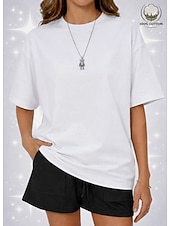 abordables Camiseta lisa-Camiseta de mujer de 100% algodón oversized camiseta de color sólido moda clásica casual de manga corta cuello redondo tops regulares para deportes salir diario verde salvia negro blanco amarillo