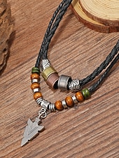 abordables Bijoux pour hommes-Collier pendentif flèche en alliage pour homme avec perles et cordon tressé – disponible en noir et marron, bijou décontracté et résistant idéal pour les vacances à la plage, le quotidien et les