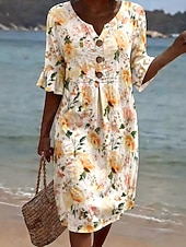  Per donna Abito al ginocchio Vestito Casual Abito a trapezio Elegante Vacanza Spiaggia Ferie Vestibilità regolare Floreale Grafico Manica Corta Scollo a V Blu Giallo Rosa Verde Estate Primavera