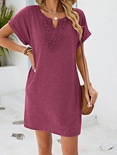 cheap Plain Dress-Women's Mini Dress Shift Dress Summer Dress Casual Daily Loose Fit Plain Short Sleeve V Neck Blue Navy Black Wine Summer