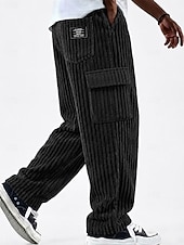 economico Pantaloni cargo-Per uomo Pantaloni Cargo Pantaloni Pantaloni in velluto a coste Pantaloni casual Pantaloni Larghi Coulisse Multi-tasche Gamba Dritta Tinta unica Comodità Lunghezza intera Casuale Quotidiano All'aperto