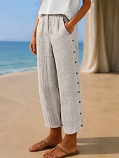 economico Fondi-Per donna Chinos Pantaloni Estivi Pantaloni harem Streetwear Casual Lunghezza intera Vita media A righe Tasca Fascia Elastica Comodo Comodità Micro-elastico Quotidiano Casa All'aperto Grigio chiaro