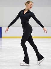 ieftine Pantaloni și colanți pentru patinaj artistic-pantaloni de patinaj artistic pentru femei, fete, bărbați, băieți, colanți de patinaj pe gheață, roz închis, negru, roz, spandex, fleece, elasticitate ridicată, antrenament, competiție, îmbrăcăminte de patinaj termică, caldă, clasică, lungă, gheață