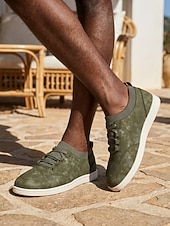 cheap Men-Men's Olive Casual Sneakers Lace-Up Lightweight Comfort Walking Shoes Soft Low Top Footwear for Outdoor Resort, Travel, Weekend Outings and Leisure Wear