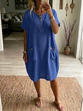  Mujer Mini vestido Vestido de una línea Vestido de verano Vacaciones Casual Boho Diario Festivos Vestido de verano Holgado Plano Media Manga Cuello Barco Azul Piscina Amarillo Marrón claro Naranja