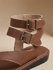 cheap Women-Women's Retro Leather Strappy Sandals - Casual Thong Flat Gladiators with Adjustable Ankle Buckle Straps for Island Vacation, Beach &amp; Cruise