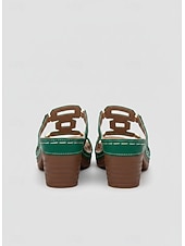 abordables Sandalias deslizantes-Sandalias casuales de tacón cuadrado verde para mujer, plantilla acolchada de apoyo, diseño de tacón medio estable para uso diario, paseos por la ciudad, viajes y eventos sociales.