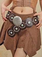 preiswerte Damengürtel-Boho-Gürtel mit runden Conchos für Damen, Western-Taillengürtel aus Kunstleder mit türkisfarbenen Nieten, Vintage-Gürtel mit Concho-Verzierung für Kleider, Festivals, Urlaub, Cowgirl-Look und lässige