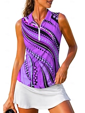 abordables Camisa de Mujer-Mujer Geométrico Abstracto Tops Camisa deportiva Camisas de polo Camiseta de tenis Sin Mangas Cremallera Floral UPF50+ Resistente a los rayos UV Alta elasticidad Dispersor de humedad Transpirable