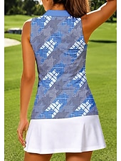 cheap Women's Shirt-Women's Tennis Polo Shirt Pickleball Golf Sleeveless Top Breathable Stretch UPF50+ Summer Outdoor Athletic Shirt Blue Plaid Print Collared Golf Tank Top