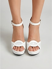 cheap Bride-Women's White Platform Sandals - Chunky Heel Bridal Shoes for Garden Weddings