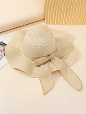 abordables Chapeaux pour femmes-Chapeau de soleil bohème en paille pour femme, chapeau de plage pliable multicolore avec nœud papillon, chapeau à larges bords portable pour une tenue décontractée