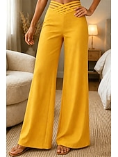 preiswerte Anzughosen für Damen-Damen Hose Anzughose Mode Streetwear Arbeit Volle Länge Hohe Taille Einfach Weites Bein Elastischer Bund Komfort Weich Atmungsaktiv Mikroelastisch Outdoor Büro Straße Blau Navy-Blau Schwarz Weiß