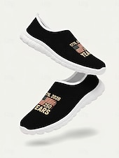  Pantofi sport slip-on pentru bărbați, model aniversar SUA - respirabili &Teniși sport ușori negri din plasă, cu imprimeu „1776-2026” &Imprimeu cu steagul american, ideal pentru paradele de Ziua