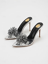 preiswerte Absatzsandalen-Silberne Damen-High Heels – transparente PVC-Pantoletten mit spitzer Zehenpartie und Kristallbommel für Cocktailpartys und Abendveranstaltungen &amp;Abendessen außer Haus