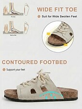 economico Infradito scivolosi-Sandali da donna beige regolabili con lacci – ciabatte a punta aperta con pianta larga e plantare sagomato, scarpe estive casual per piedi piatti &amp;piedi gonfi, comfort per tutto il giorno, viaggio