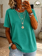  T-shirt femme softfade™ 100 % coton, style vintage, délavé, manches courtes, col rond, coupe classique, bleu.