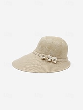 baratos Chapéus Femininos-Chapéu de sol feminino boho de palha - chapéu de praia de verão com aba larga e decoração de flor 3D, fedora respirável em poliéster trançado para férias e uso casual diário. &amp;Proteção solar, várias