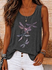 cheap Graphic Tank-Women's Cold Shoulder Tops Summer Tops Tank Floral Graphic Bohemia Vintage Tropical Sleeveless Crew Neck Round Neck Long Tops Casual Blue Green Dark Gray Summer Spring