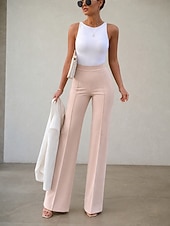 cheap Wide Leg &amp; High Waisted-Women's Wide Leg Dress Pants Fashion Streetwear Full Length High Waist Plain Pocket Elastic Waist Comfortable Inelastic Daily Office Vacation Apricot White Dark Pink Red Summer Spring Spring, Fall