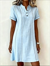  Mujer Vestido hasta la Rodilla Vestido de cambio Vestido informal Elegante Vacaciones Casual Ajuste regular Graphic Raya Manga Corta Cuello Alto Azul Piscina Blanco Rosa Beige Verano Primavera