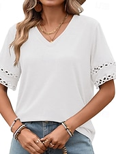  Dam T-shirt T-tröja Ensfärgat Stylish Klassisk Kortärmad V-hals Vanliga toppar Ledigt Dagligen Regnbåge blå Svart Vit Rodnande Rosa Marinblå Sommar Vår
