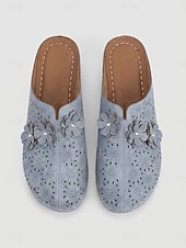 cheap Women's Clogs &amp; Mules-Women's Sky Blue Breathable Wedge Clogs - Lightweight Slip-On Comfort Mules with Floral Detail, Soft Non-Slip Casual Shoes for Walking, Trave &amp; Daily Wear