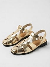 cheap Gladiator Sandals-Women's Brown Woven Closed-Toe Gladiator Sandals - Fisherman Sandals with Adjustable Buckle, Casual Summer Flat Sandals for Everyday Wear and Vacation