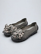 abordables Ballerines femme-Ballerines confortables en cuir de vachette rouge premium pour femme - légères et confortables toute la journée, ornées d'appliqués floraux faits main, avec semelle antidérapante, idéales pour la