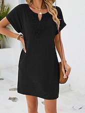 cheap Plain Dress-Women's Mini Dress Shift Dress Summer Dress Casual Daily Loose Fit Plain Short Sleeve V Neck Blue Navy Black Wine Summer