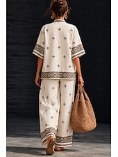  Per donna Camicia Set di biancheria in cotone Set di Pantaloni Manica Corta Scollo a V Floreale Grafico Geometrico Stampato Vacanza Moda Streetwear Casuale Quotidiano All'aperto Bianco Primavera