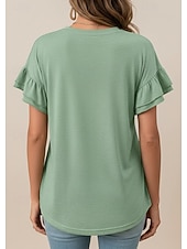 preiswerte Einfarbiges T-Shirt-Damen Sommeroberteile Rüsche Einfach Stilvoll Klassisch Kurzarm Rundhalsausschnitt Rundhals Lange Oberteile Lässig Täglich Ausgehen Schwarz Weiß Wein Grün Sommer Frühling