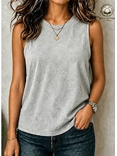 economico T-shirt semplice-softfade™ canotta da donna elegante vintage lavata 100% cotone senza maniche girocollo plissettata blu nero viola chiaro estate primavera