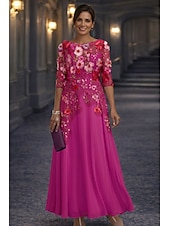 preiswerte Bodenlänge-A-Linie Bodenlang Spitzenkleid Brautmutterkleid Langarm Rundhalsausschnitt Illusionsausschnitt Elegant Vintage Formell Hochzeitsgast Hochzeitsfeier Chiffon Spitze mit Blumenmuster 3D-Blumen Stickerei