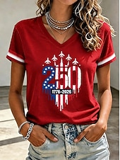  Γυναικείο 250ο Επετειακό Πατριωτικό T Shirt Εκτύπωση Γραφικού Σημαίας Vintage Στυλάτο Κλασικό Κοντομάνικο V Λαιμό Κανονικά Μπλουζάκια Καθημερινά Μπλε Λευκό Κόκκινο Καλοκαίρι Άνοιξη