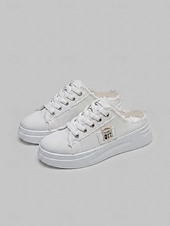 abordables Baskets femme-Mules compensées en denim bleu pour femme - chaussures à lacets à bords effilochés et semelle blanche, confortables et décontractées, idéales pour les voyages d'été et la marche. &amp;vêtements de tous