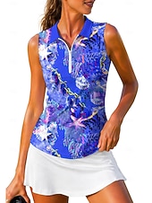 preiswerte Damenbluse-Damen Abstrakt Oberteile Sporthemd Golf-Poloshirt Tennis Shirt Ärmellos Reißverschluss Blumen UPF50+ UV-beständig Hohe Elastizität Feuchtigkeitsableitend Atmungsaktiv Tennis Golfspiel Pickleball
