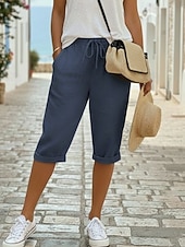 cheap Bottoms-Women's Cotton Linen Shorts Capri Pants Chinos Summer Shorts Vacation Streetwear Casual Knee Length Medium Waist Plain Drawstring Pocket Comfortable Breathable Inelastic Daily Outdoor Street