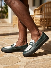 cheap Men-Men's Green Slip-On Loafers, Soft Comfortable Casual Resort Shoes for Outdoor Resort, Vacation Evenings, Smart Casual Wear and Holiday Outfits