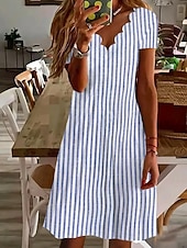 economico Abito a Strisce e Geometrico-Per donna Abito al ginocchio Vestito Casual Abito a righe Abito a trapezio Elegante Moda Moderno Quotidiano Vacanza Vestibilità regolare A righe Manica Corta Scollo a V Blu Giallo Rosso Verde Estate