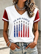 ieftine Independence Day Top-American Independence Day Women's T Shirt Print Graphic American Flag Vintage Stylish Classic Short Sleeve V Neck Regular Tops Casual Daily Blue White Red Summer Spring